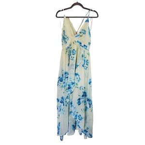 TOV Los Angeles Romanyic Ruffles Blue Cream Hi-Low Sundress, Size Large